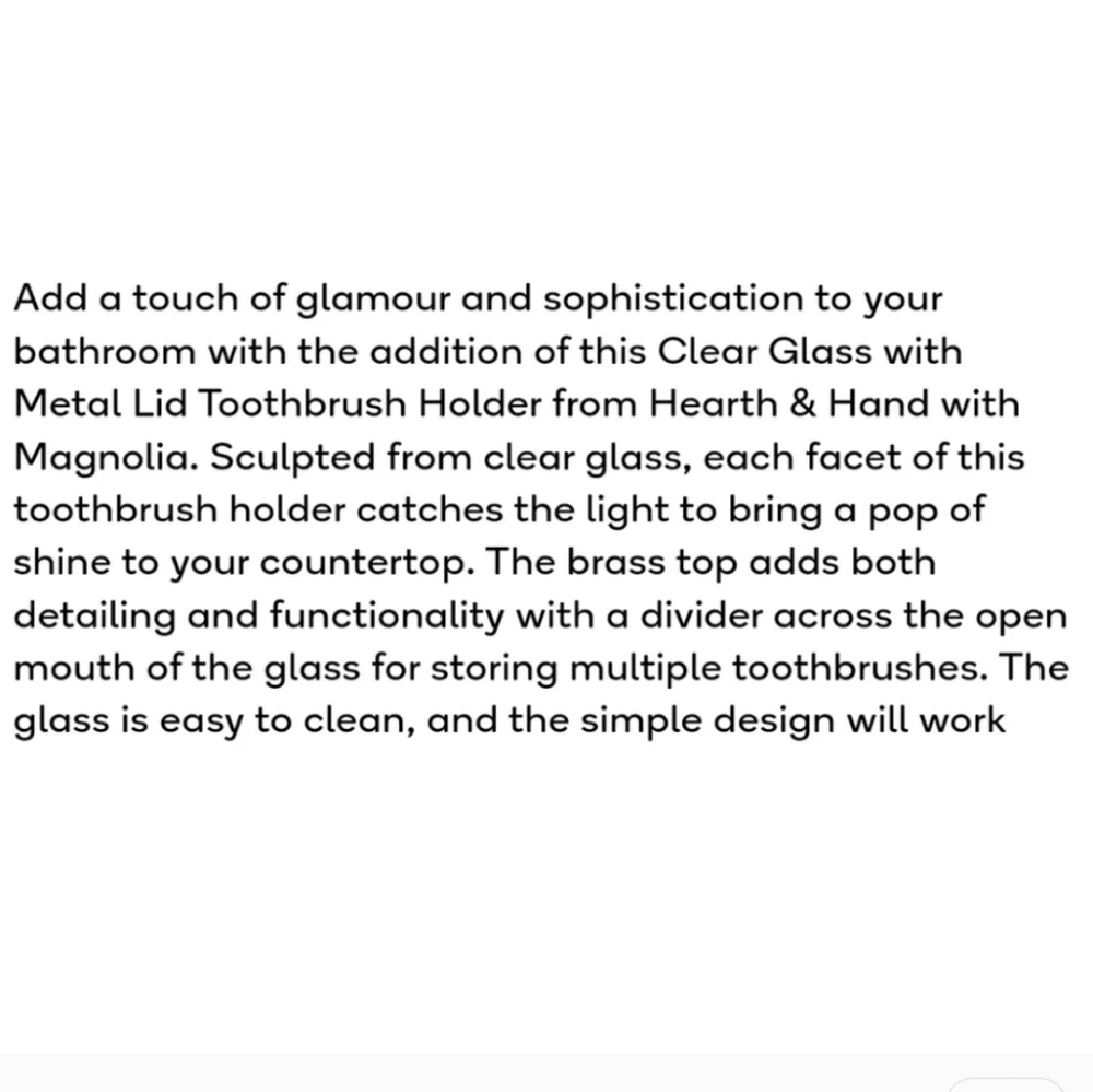 Hearth & Hand Faceted Glass Toothbrush Holder with Gold Tone Metal Divider